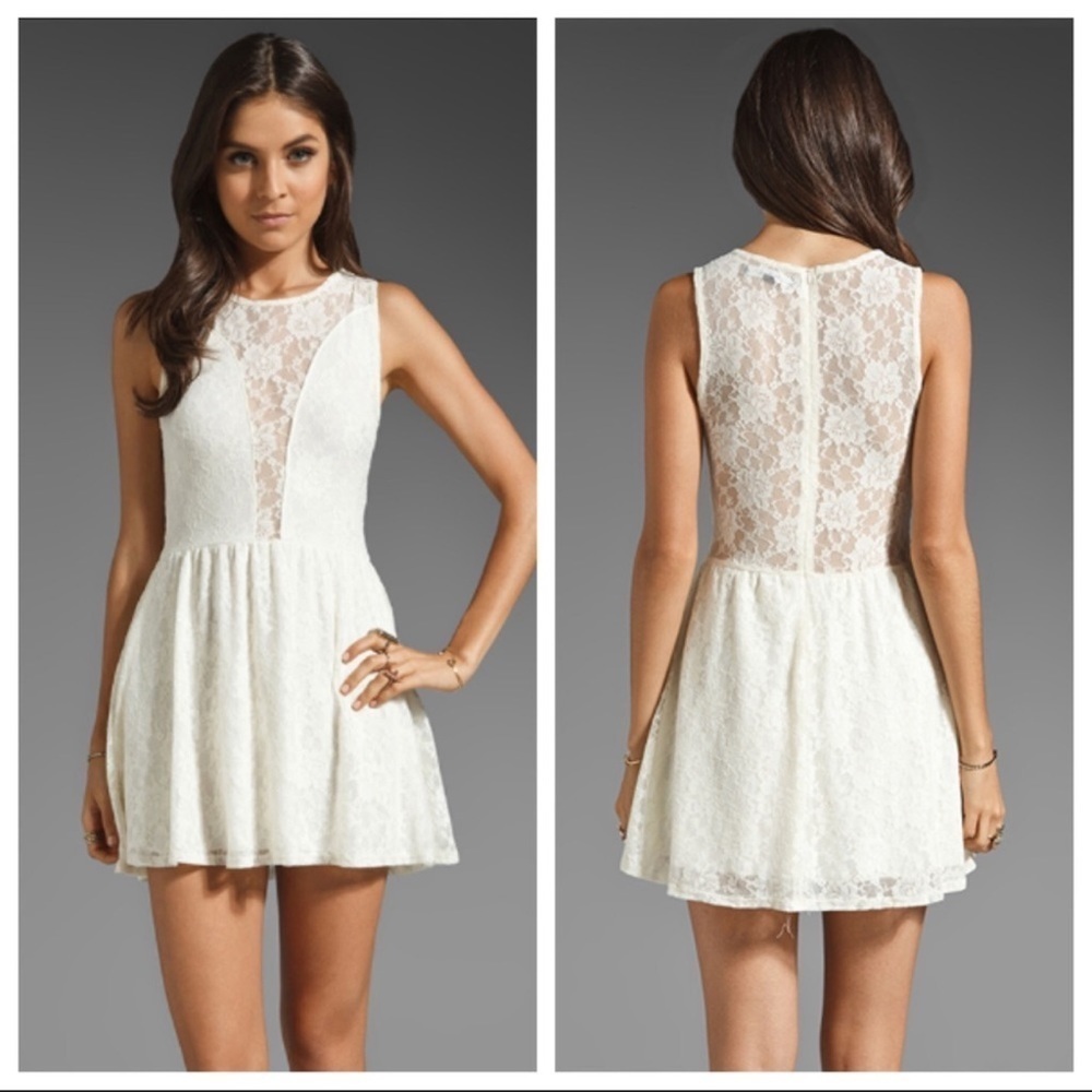 For Love & Lemons Lulu Fit & Flare Mini Dress Sheer Long Sleeve Floral Medium
